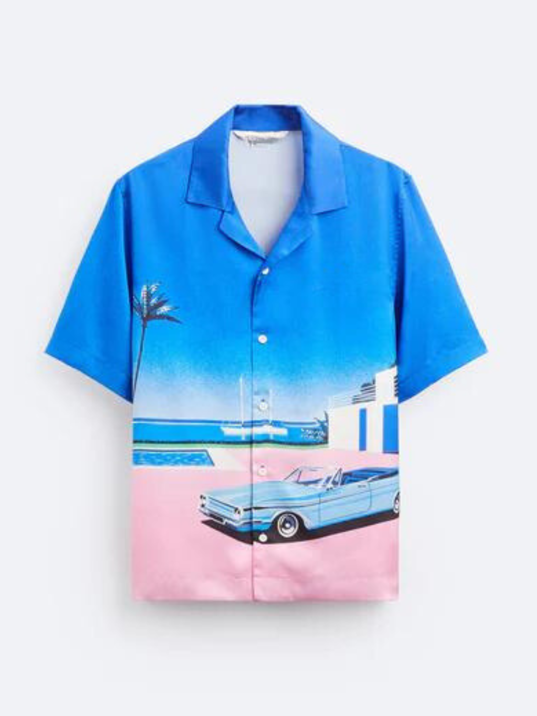 Men’s Oversize Hiroshi Nagai Shirt – Miami Vice Style, Ocean View, Classic Car, Retro Summer Shirt