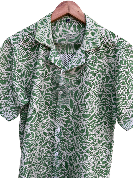 Men's Leafy Crochet Half Shirt - Breathable, Stylish, Casual Wear, Handcrafted, Summer Fashion - Premium Quality, Comfort Fit, Unique Design