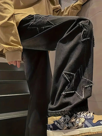 Star Pattern Jeans, Men's Casual Street Style Denim Pants