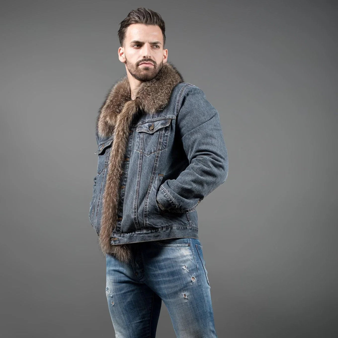 BLAMGLAM Men's Celebrity Denim Jacket with Fur – 5-Star Style & Comfort