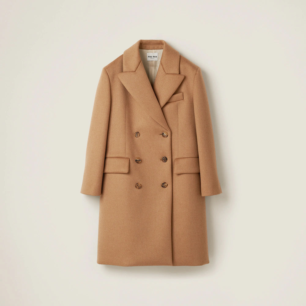 Double-breasted camel hair coat| BlamGlam