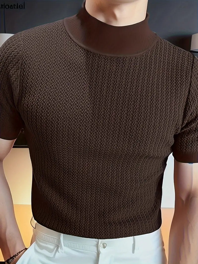 Men's Comfy Chic Turtleneck Solid T-shirt, Men's Summer Slim Fit Outdoor Clothes, Men's Clothing, Tops For Men