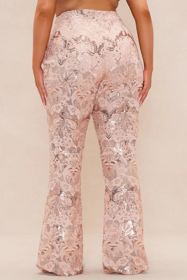 BlamGlam Imported Designer Charlize Sequin Embroidered Pant - Blush | Elegant Sequin Detail | Stylish Blush Pants for Evening Wear | High-Quality Embroidered Fabric | Perfect for Formal Events and Special Occasions | Chic and Fashionable Design