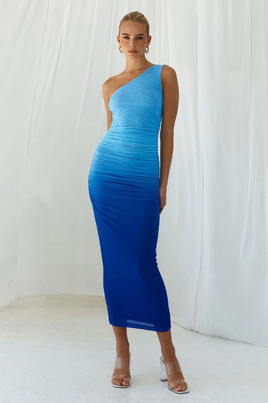 BlamGlam's SONNY MIDI DRESS - OCEAN | Women’s Bodycon Dress | Elegant Slim Fit | Soft Stretch Fabric | Perfect for Evening and Casual Wear | Versatile Midi Length | Available in All Sizes