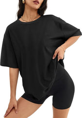 BlamGlam Women’s Oversized Drop Shoulder T-shirt - Relaxed Fit Cotton Top, Casual and Stylish Tee for Everyday Comfort and Sizes | Black