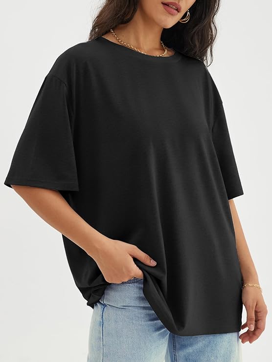 BlamGlam Women’s Oversized Drop Shoulder T-shirt - Relaxed Fit Cotton Top, Casual and Stylish Tee for Everyday Comfort and Sizes | Black