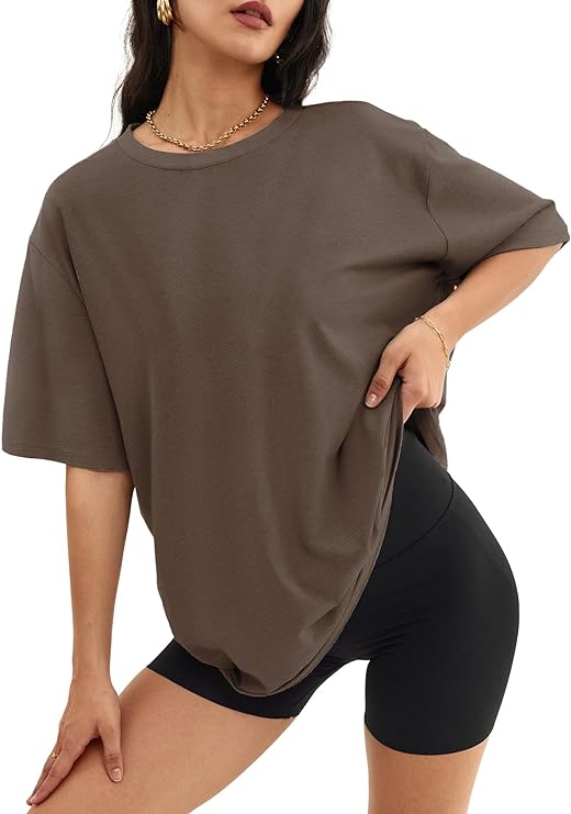 BlamGlam Women’s Oversized Drop Shoulder T-shirt - Relaxed Fit Cotton Top, Casual and Stylish Tee for Everyday Comfort and Sizes | Brown