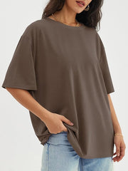 BlamGlam Women’s Oversized Drop Shoulder T-shirt - Relaxed Fit Cotton Top, Casual and Stylish Tee for Everyday Comfort and Sizes | Brown