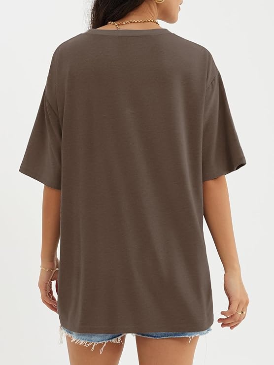 BlamGlam Women’s Oversized Drop Shoulder T-shirt - Relaxed Fit Cotton Top, Casual and Stylish Tee for Everyday Comfort and Sizes | Brown