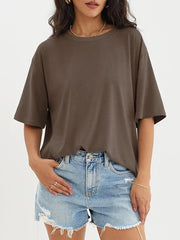 BlamGlam Women’s Oversized Drop Shoulder T-shirt - Relaxed Fit Cotton Top, Casual and Stylish Tee for Everyday Comfort and Sizes | Brown